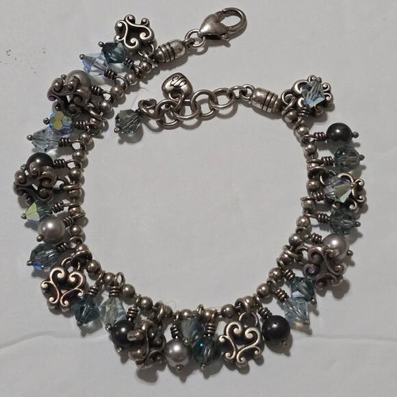Brighton Style Silver Tone Dangle Charm Bracelet with Faceted Beads - Picture 1 of 9